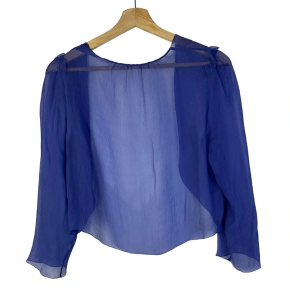 Boutique Royal Blue Chiffon Long Sleeve Crop Shawl S - Picture 2 of 3